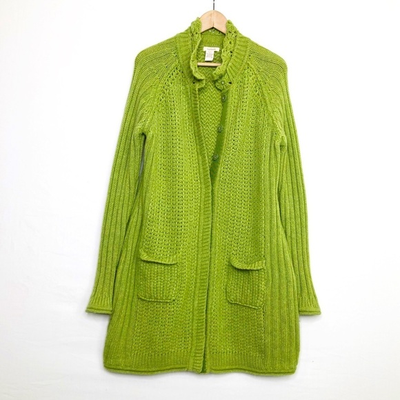 Sundance medium green cable knit, chunky lambswool Cardigan. - Picture 1 of 13